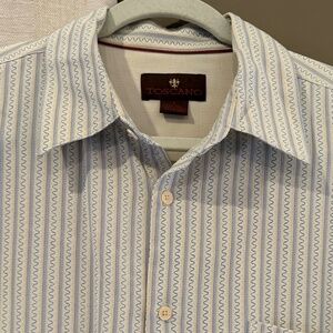 Toscano Men's Silk Cream Retro Style Button Down Shirt, Size Large
